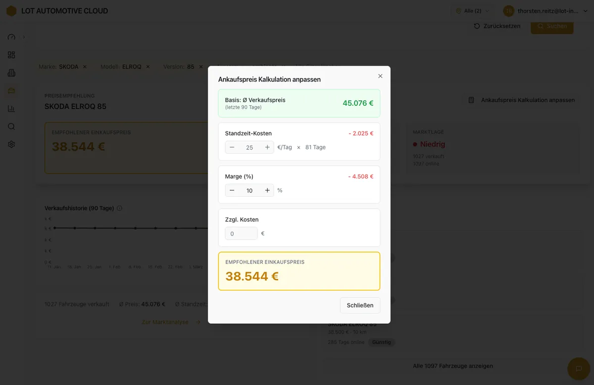 Fahrzeug Preisfinder – Detail-Kalkulation auf Basis von Vergleichs­fahrzeugen
