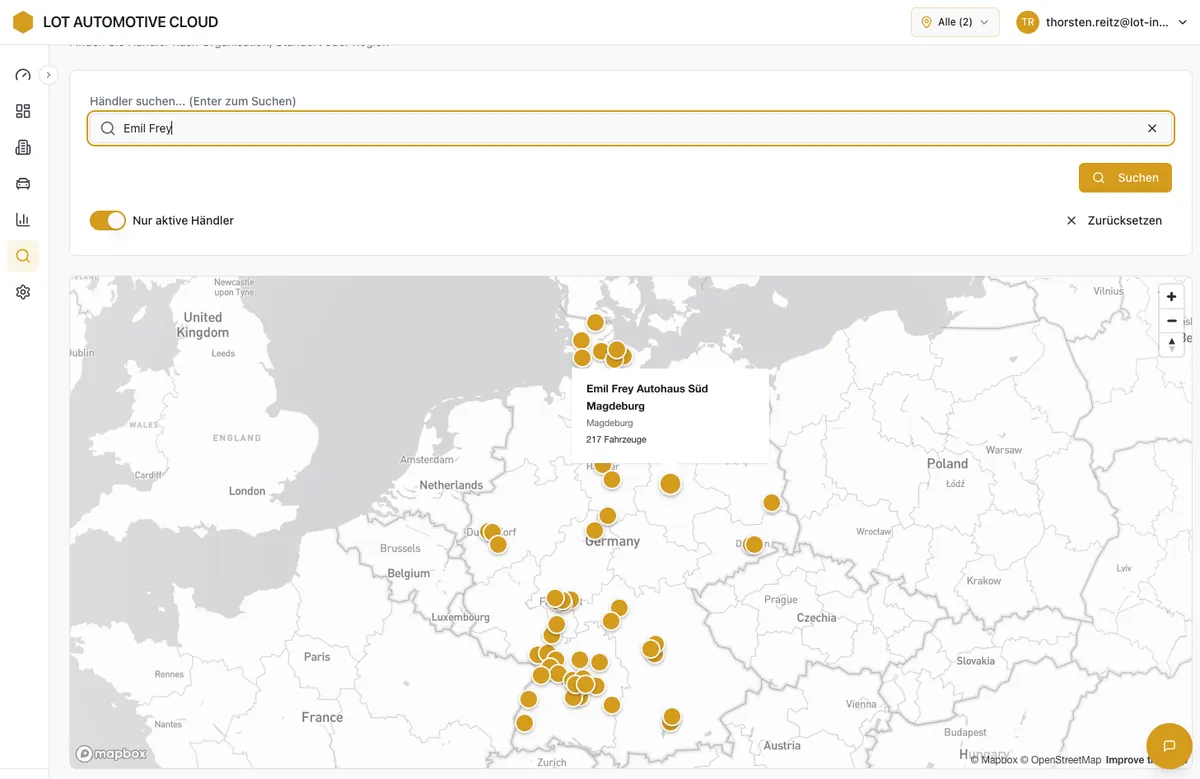 Wettbewerbsüberblick – Händlersuche in der Kartensicht